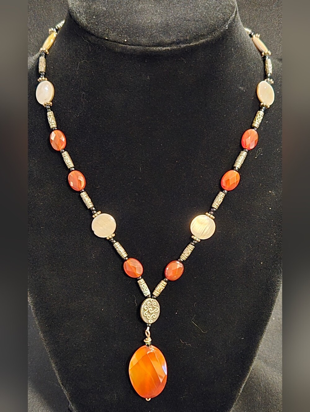 Handcrafted Carnelian Bead Pendant Necklace - Orange